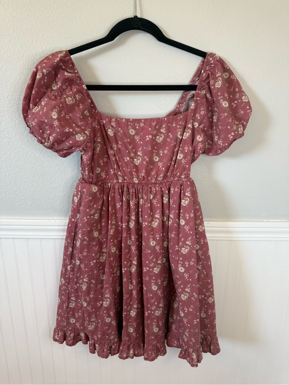 Altar'd State Pink Floral Puff Sleeve Babydoll Mini Dress - Size Small